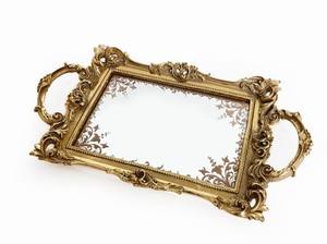 <b>Vintage</b> Mirrored Tray with Floral Decor Vanity Tray <b>Mirror</b>, Handled <b>Mirror</b> Tray Golden <b>Mirror</b> - Product Image 3