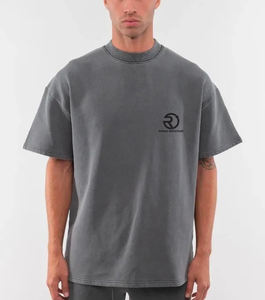 Vente en gros Logo personnalisé 300 GSM T-shirt à imprimé bouffant noir surdimensionné lourd 100% coton pour hommes - Product Image 4