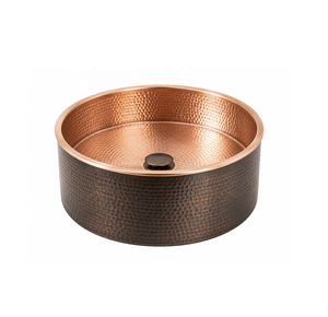 DIVRIS Lavabo de Cobre Forjado Artesanal, Redondo, de un Solo Tazón, para Instalar Sobre Encimera, Estilo Rústico, Acabado Mate, Grifo de 16 Pulgadas - Product Image 1