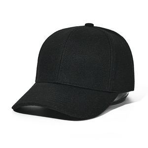 Vente en gros directe d'usine avec logo personnalisé Casquette de baseball en mélange de laine vierge Snapback noir hiver uni 6 panneaux Casquette de papa adulte - Product Image 2