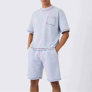 100% coton OEM personnalisé couleur unie ensembles grande taille pour hommes d'été ensemble de shorts de jogging surdimensionnés lourds de qualité supérieure 220gsm - Product Image 1
