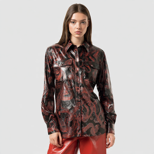 Chemise en Cuir Imprimée de Moto pour Femmes Letterman Chemises en Cuir de Sublimation Boutonnées pour Dames - Product Image 4