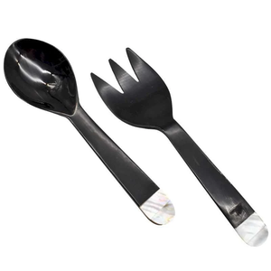 Serveurs à salade en corne de buffle Articles de vaisselle Offre Spéciale Serveurs à salade de cuisine Ensemble de couverts en corne de boeuf 12 pouces Prix bon marché - Product Image 2