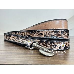 Correa de perro de cuero mecanizado a mano Premium de alta calidad, diseño de girasol de cuero genuino, correa duradera de moda para mascotas, accesorios para perros - Product Image 1