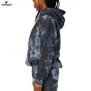 เสื้อมีฮู้ดของผู้หญิงเสื้อมีฮู้ดผ้ามัดย้อมสีทึบระบายอากาศได้มีการปรับแต่งได้สไตล์ล่าสุด - Product Image 3