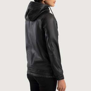 Zest Autumn Leather Pullover <b>Jacket</b> in Black with Windproof Hood - Product Image 5