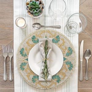 Handcrafted American Style Round <b>Beaded</b> <b>Placemats</b>/pads for Dining Table Wedding Christmas & Family Gatherings Made of Glass - Product Image 6