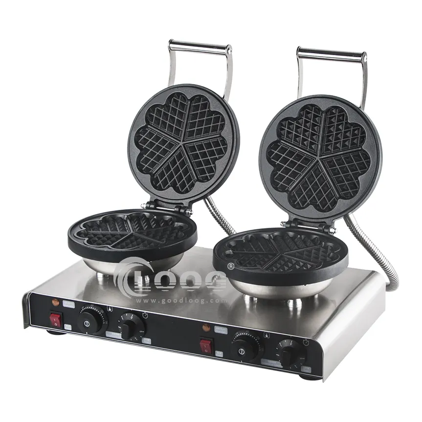 Mutfak ekipmanları üretici çift Waffle makinesi aperatifler yapma makinesi kalp şeklinde Waffle ekipmanları