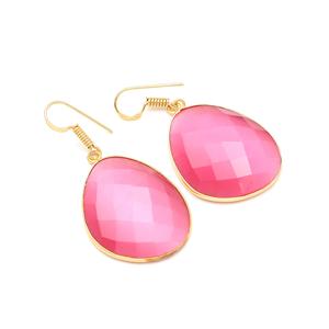 Pendientes de Monalisa Rosa natural, corte facetado, Plata de Ley 925 fina, piedras preciosas hechas a mano, pendientes de gota de Monalisa chapados en oro - Product Image 1