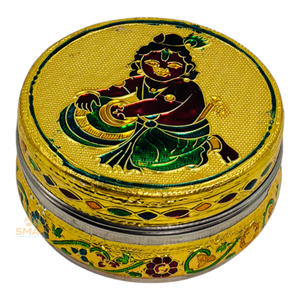 Smart Fashion Deal Acero inoxidable Chapado en oro Meenakari Dibba Rajasthan Diseño moderno religioso para regalos de decoración del hogar - Product Image 1