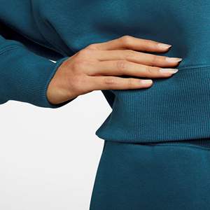 Relaxed Fit Ribbed Crewneck 70% Cotton 30% Recycled Polyester Fleece Ribbed Cuffs and Hem Teal <b>Blue</b> Crop Sweatshirt - Product Image 5