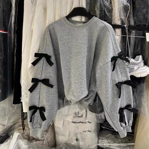 Sudadera informal con lazo azul oscuro, sudadera holgada, ropa informal, tejido ligeramente elástico, adecuada para la primavera - Product Image 4