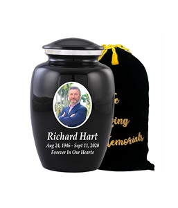 Urnas de cremación con foto personalizada para cenizas de adultos, urnas de entierro personalizadas para cenizas humanas, hechas a mano, tamaño personalizado, negro - Product Image 1