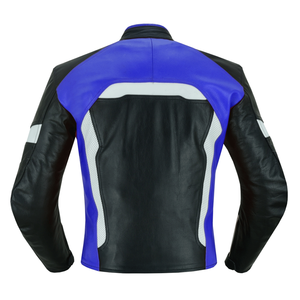 Chaqueta de motociclismo de cuero negro/azul/blanco de piel auténtica para hombre, protecciones CE, chaqueta de moto de carreras para hombre - Product Image 3
