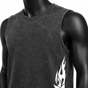 Camiseta sin mangas de algodón para hombre, cuello redondo, estampado de estrellas en llamas, estilo urbano, chaleco sin mangas transpirable - Product Image 5