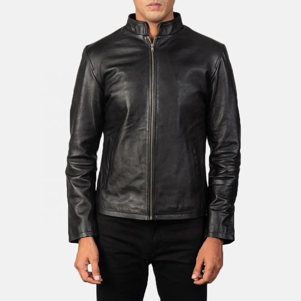 Jaket kulit hitam pengendara sepeda pria kulit asli untuk pria jaket balap pengendara sepeda dengan Logo kustom