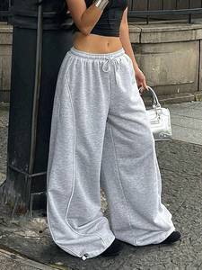 Pantalon de survêtement gris pour femme, imprimé léopard, coupe ample, taille élastique, longueur intégrale, 100 % coton, séchage rapide, décontracté pour l'été - Product Image 3