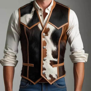 เสื้อกั๊กหนังวัวแท้สำหรับผู้ชาย - เสื้อคลุมลำลองระบายอากาศได้ดีสำหรับใช้ในชีวิตประจำวัน - Product Image 1