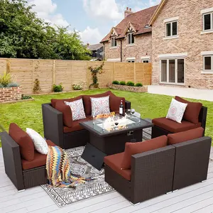 Altovis groupe de sièges extérieur de luxe PE rotin mobilier de jardin moderne ensemble de canapés avec table de foyer
