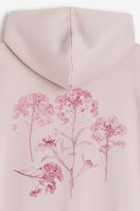 Minimalist blush <b>pink</b> <b>hoodie</b> with floral back print oversized fit premium fleece unisex streetwear design - Product Image 4