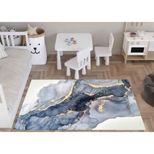 Tapis bleu marbré : Tapis d'appoint moderne abstrait scintillant, tapis doux non tissé - Product Image 2