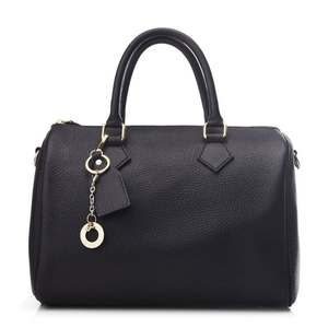<b>Bowling</b> Style Genuine Leather Handbag With Zip Closure Two Handles Unisex Daily Use Durable Casual Style Black - Product Image 2