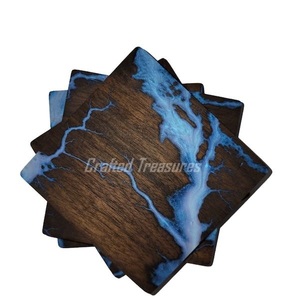 Nouveau style fait à la main thé rond meilleur sous-verre bois diamant motif résine meilleur sous-verre | Ensemble de 4 pour le bureau et la maison - Product Image 6