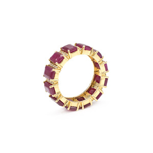 Envío Hoy, Anillo Apilable de Oro Amarillo de 14k con Diamantes, Anillo de Boda con Gema de Rubí Corte Esmeralda de 6x4mm, Piedra de Nacimiento de Julio, Joyería Fina - Product Image 2