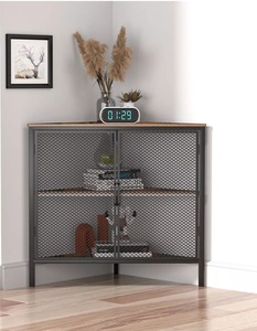 Industrial Style Corner Cabinet with Mesh Doors Modern <b>Storage</b> for Living Room or Office Sleek Functional Design - Product Image 1