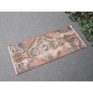 Turkish Rug, 1.2x2.7 ft Small Rug, <b>Red</b> Ikat <b>Wool</b> Vintage Rug - Product Image 2