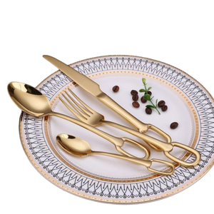 Set de couverts de service, couverts, couverts, vaisselle pour hôtel, fourchette, cuillère, couverts en acier inoxydable, manche en forme d'or - Product Image 1