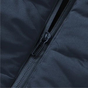 Vestes sans manches pour hommes personnalisées, couleur marine foncé, tissu 100% polyester, col montant, fermeture éclair, doudoune pour l'hiver - Product Image 3