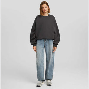 Oversized <b>Black</b> Sweatshirt Women <b>Plain</b> Crewneck Pullover Long Sleeve Drop Shoulder Loose Fit Solid Color Casual Sweater - Product Image 2