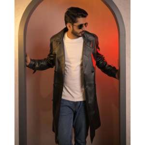Men's Classic <b>Black</b> Vintage Slim Fit Trench Coat Long <b>Overcoat</b> Zipper Closure Blazer Printed for Casual Formal Wear for Winter - Product Image 2
