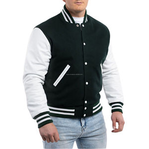 Chaqueta Varsity Retro para Hombre al por Mayor, Cuerpo de Lana, Mangas de Cuero, Cierre Frontal con Cremallera, Estilo Bomber, Uniforme de Equipo de Campeonato - Product Image 3