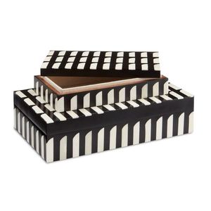 Caja de joyería con patrón geométrico negro y Beige de trabajo de hueso de alta calidad, trabajo con incrustaciones de hueso, acabado pulido, precio directo de fábrica - Product Image 5