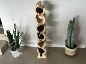 Free Standing <b>Rustic</b> <b>Wood</b> Wine Rack Polished Decorative Counter Top Rack with Unique <b>Shelf</b> Free Standing Wine Bottle Holder - Product Image 2