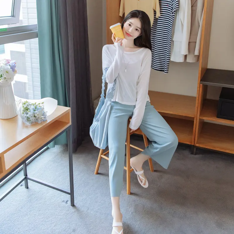 韓国ホットセールファッションベーシックシアーシアークロップドTシャツ