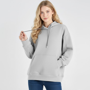 Sweat à capuche uni en coton personnalisé avec poche kangourou avant et grande capuche pour femmes - Product Image 1