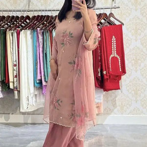 2024 elegante Resham bordado encaje botón Kurta Salwar vestido hermoso desgaste de fiesta cuentas de cristal lentejuelas Dabka Natural - Product Image 1