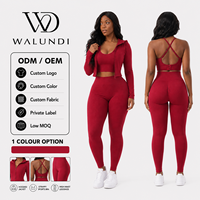 Ensemble de yoga et fitness 3 pièces personnalisé avec logo pour femme : veste zippée sans couture, soutien-gorge de sport et leggings taille haute effet push-up pour l'entraînement en salle de sport