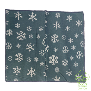 Petroleum Blue Snowflake 100%-Cotton Certified Organic Pocket Square with Center Extra <b>Stitching</b> - Product Image 2