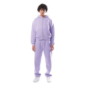 Conjunto de chándal 2 en 1 de algodón puro para hombre, jersey con capucha y logotipo bordado personalizado, cárdigan informal deportivo, conjunto de 2 piezas con cordón - Product Image 1