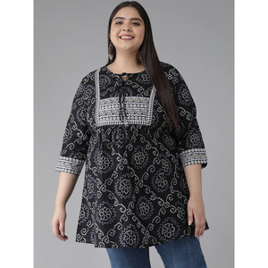 Chemisiers et chemises Kurta droits Bandhani en coton mélangé confortable pour femmes - Product Image 3