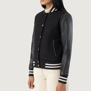 Chaqueta Universitaria para Mujer con Logotipo Personalizado al por Mayor, Chaqueta Universitaria de Béisbol de Manga Larga de Tela de Punto para Mujer en Venta - Product Image 5