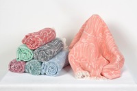 Serviette de plage réversible en coton/fibre de bambou tissée à la main, design jacquard écologique, pompons, Peshtemal Hamam durable