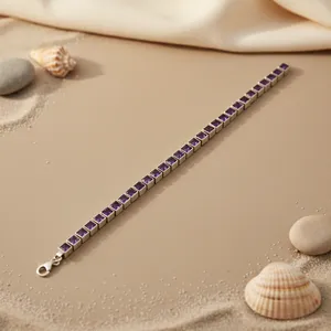 Pulsera de Plata con Cristales Cuadrados de Amatista para Regalo de Mujer - Product Image 3