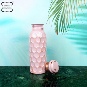 Unique Ayurvedic Cool Water <b>Bottle</b> 100% Copper Drinking <b>Bottle</b> Pink Hammered <b>Sipper</b> Lacquer Advanced 1L Leak Proof Protection - Product Image 3