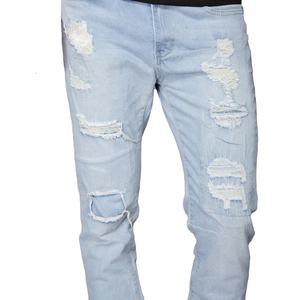 Jeans de Mezclilla Ajustados para Hombre, Color Azul Claro, Rotos y Reparados, Moda Casual, Personalizados, de Algodón de Alta Calidad - Product Image 5
