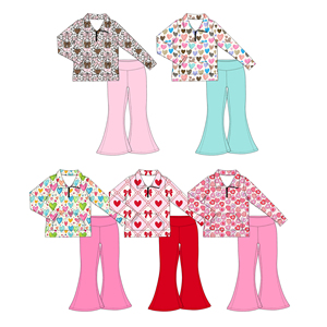 Pre-ordenar Conjunto <span class=keywords><strong>de</strong></span> Ropa para Bebés Niñas: Sudadera con Cremallera <span class=keywords><strong>de</strong></span> Manga Larga y Pantalones Acampanados <span class=keywords><strong>de</strong></span> Color Liso, Estilo Yoga, para Primavera y San Valentín - Product Image 1